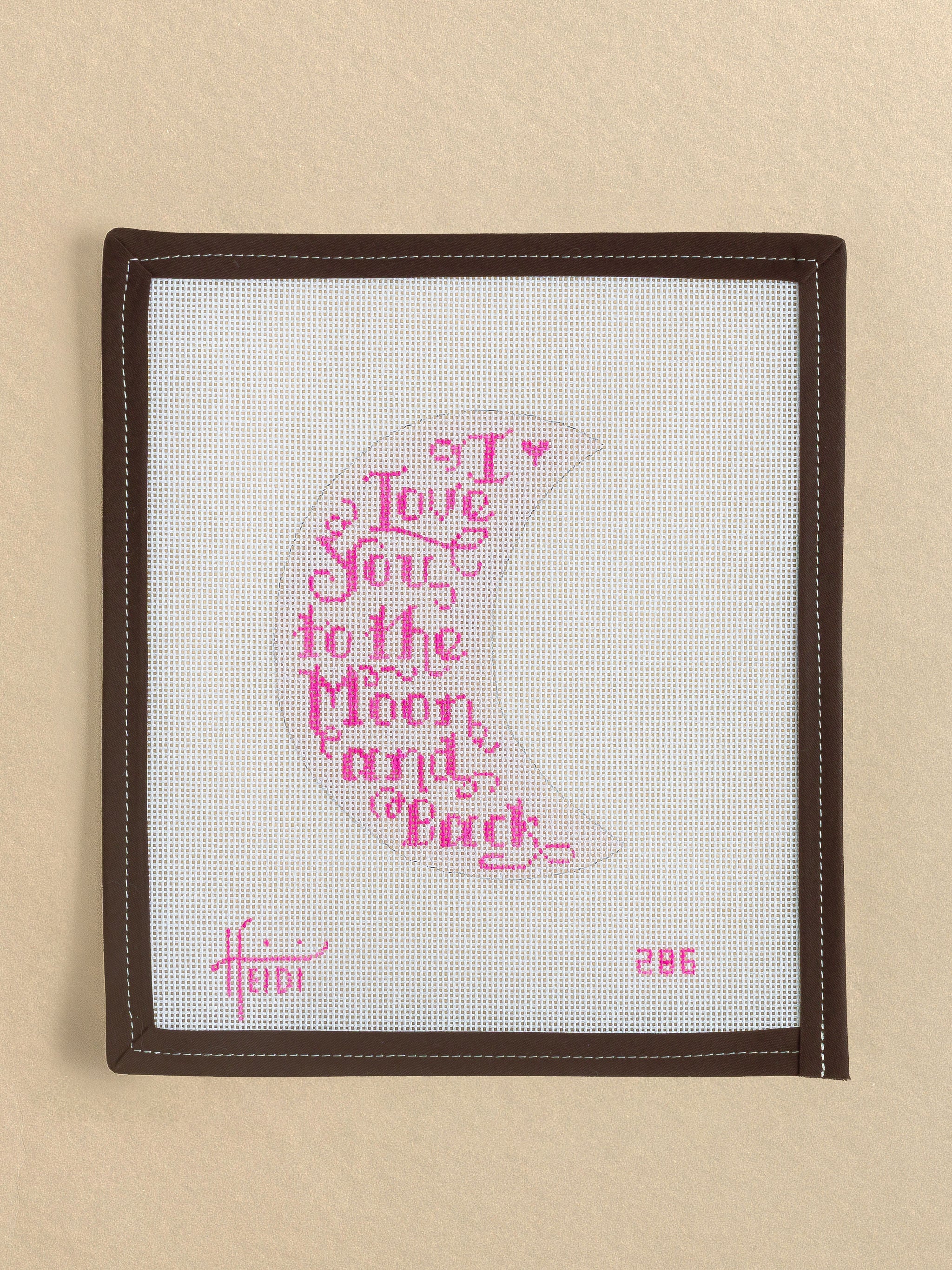I Love You To The Moon And Back Pink needlepoint canvas by Heidi Stanley