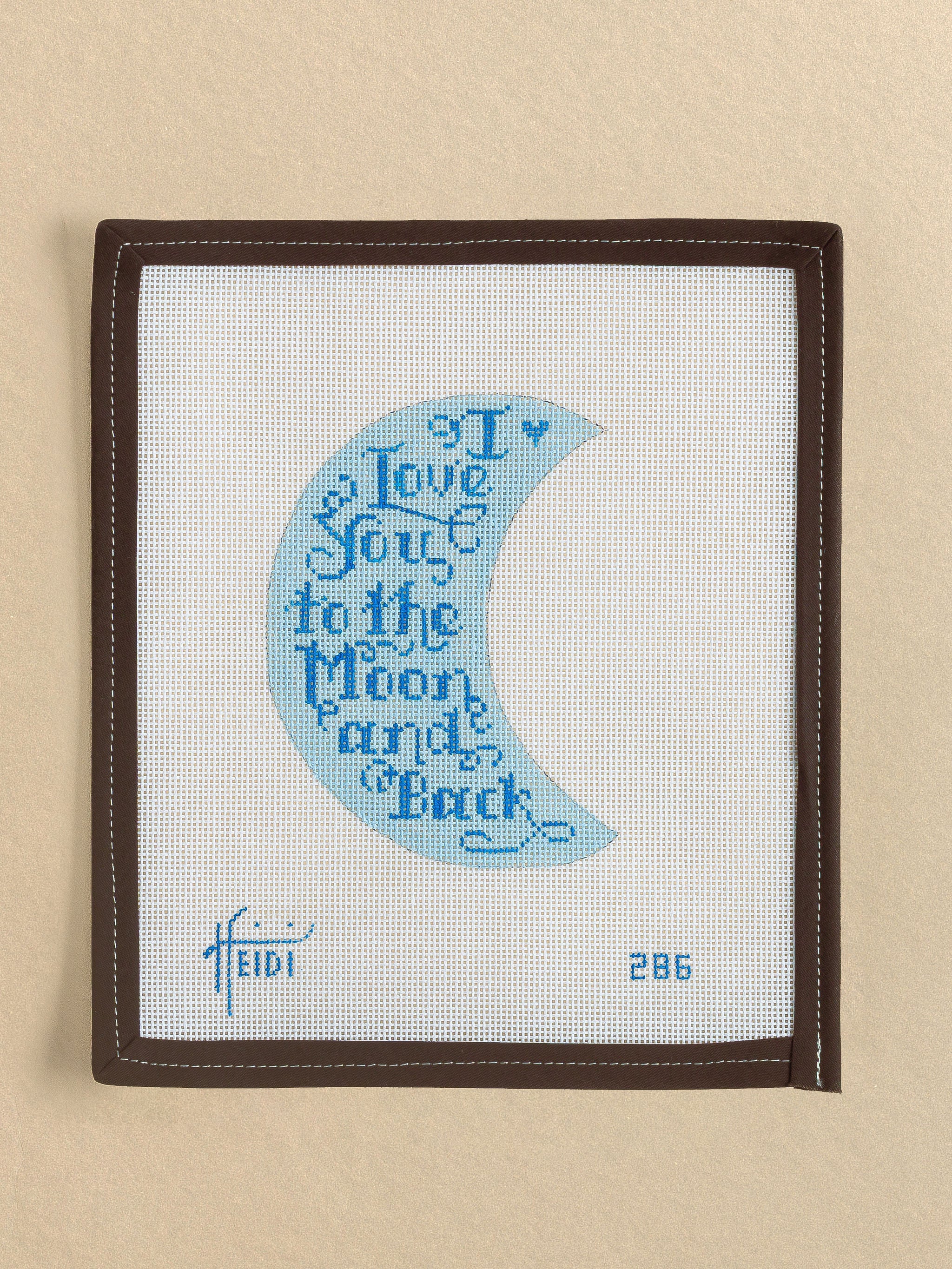 I Love You To The Moon And Back Blue needlepoint canvas by Heidi Stanley