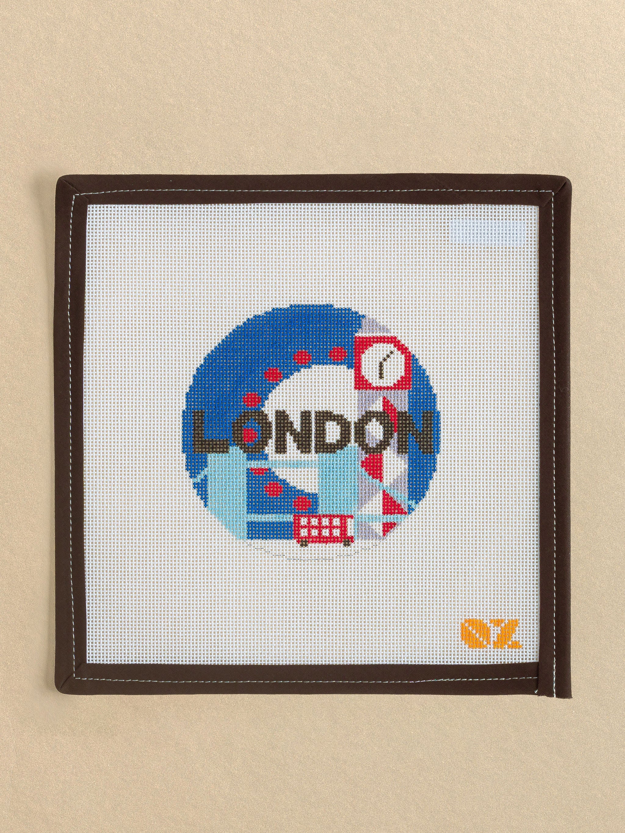 London Retro Round needlepoint canvas by Oz Needle and Thread