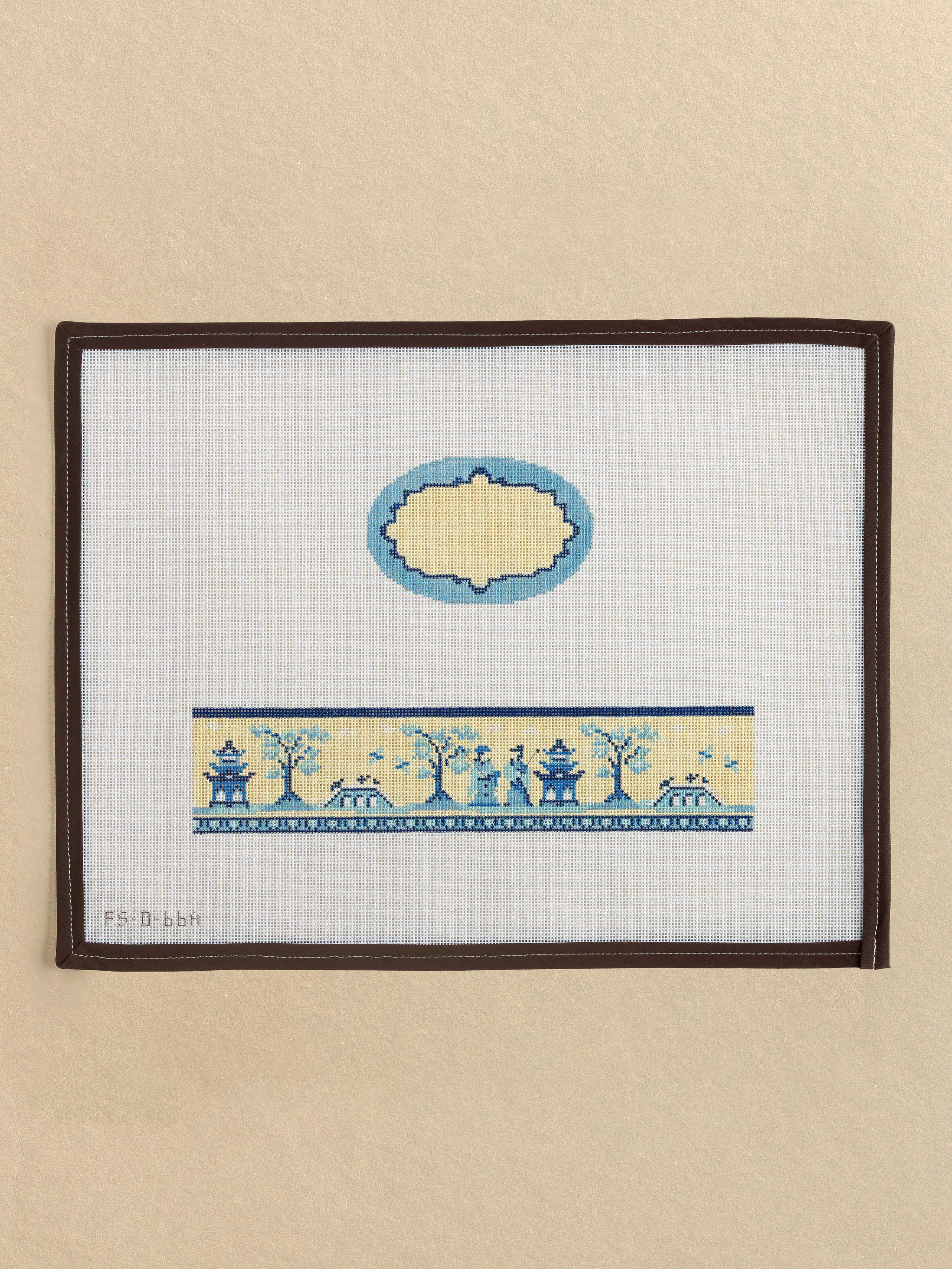 Toile Asian Green Hinged Box With Gold Hardware needlepoint canvas by Funda Scully