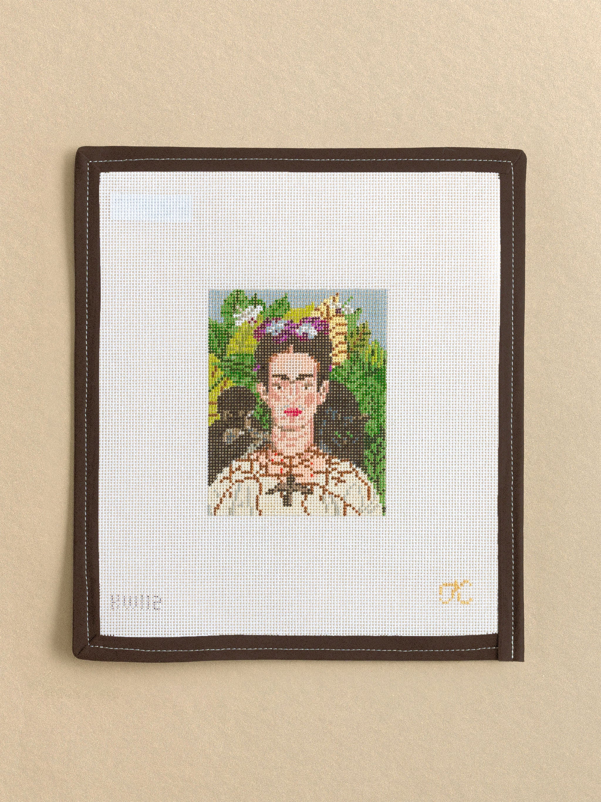Frida Kahlo needlepoint canvas by Kate Woodward