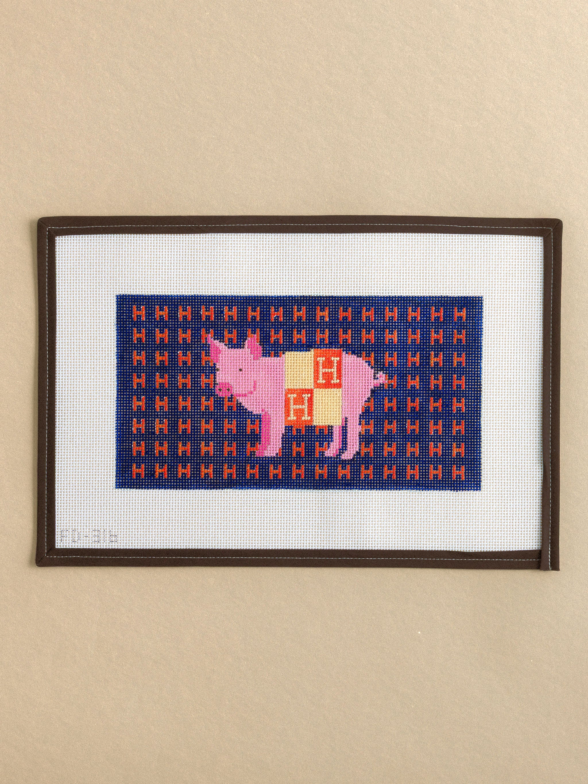 Blue Rectangle Pig Blanket On H Pattern needlepoint canvas by Froopy Designs