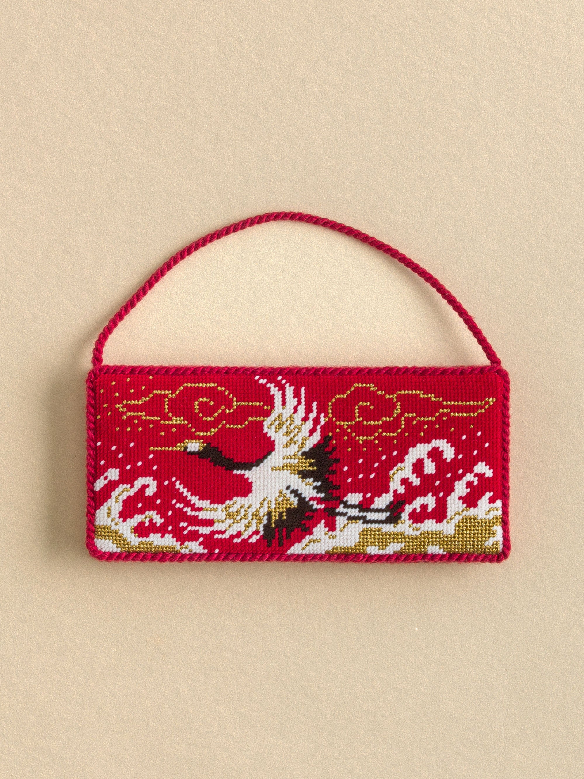 Crane On Red needlepoint canvas by Lee