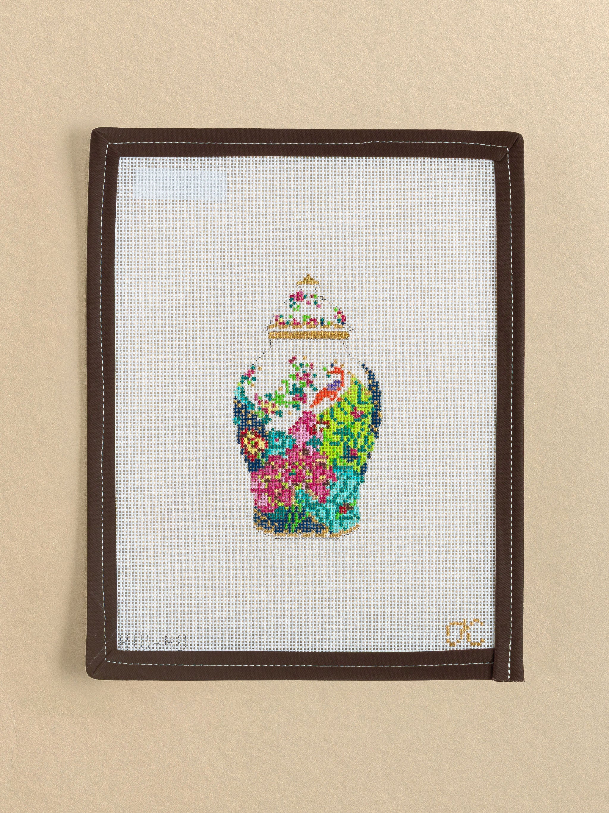 Tobacco Leaf Ginger Jar needlepoint canvas by Kate Woodward