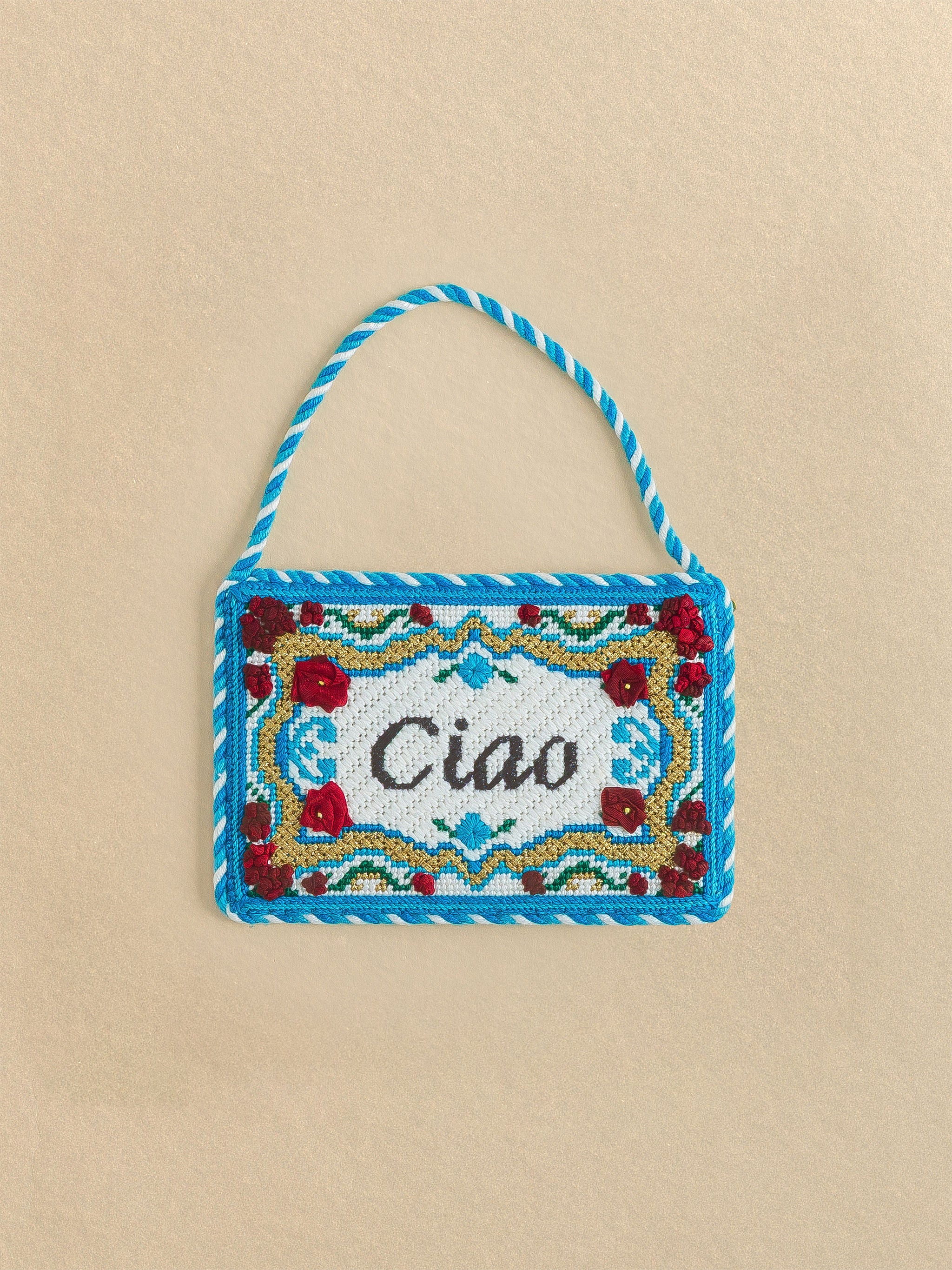 Ciao needlepoint canvas by Rachel Barri