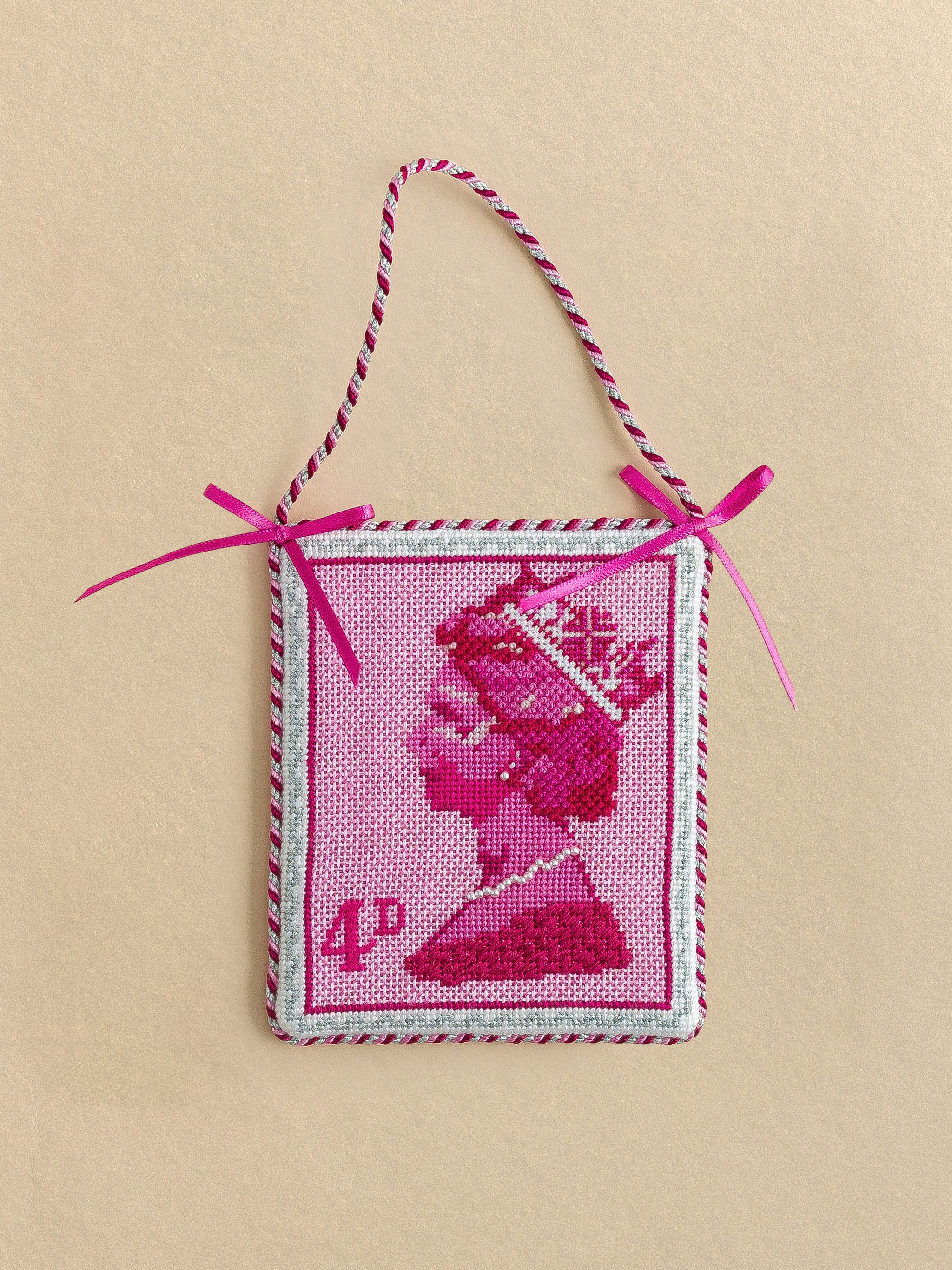 Queen Elizabeth Stamp Pink with Stitch Guide