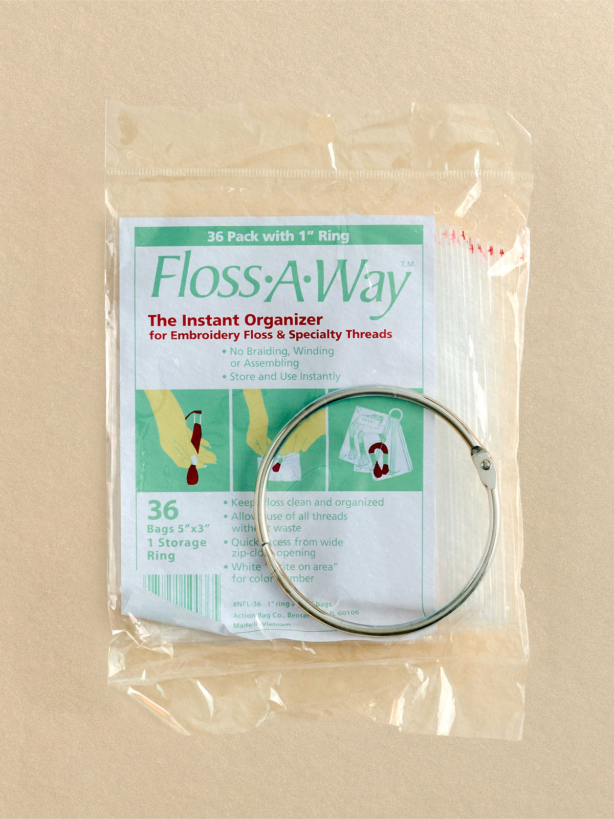 Floss-A-Way Thread Organizer Bags 36-Count with 1" Ring
