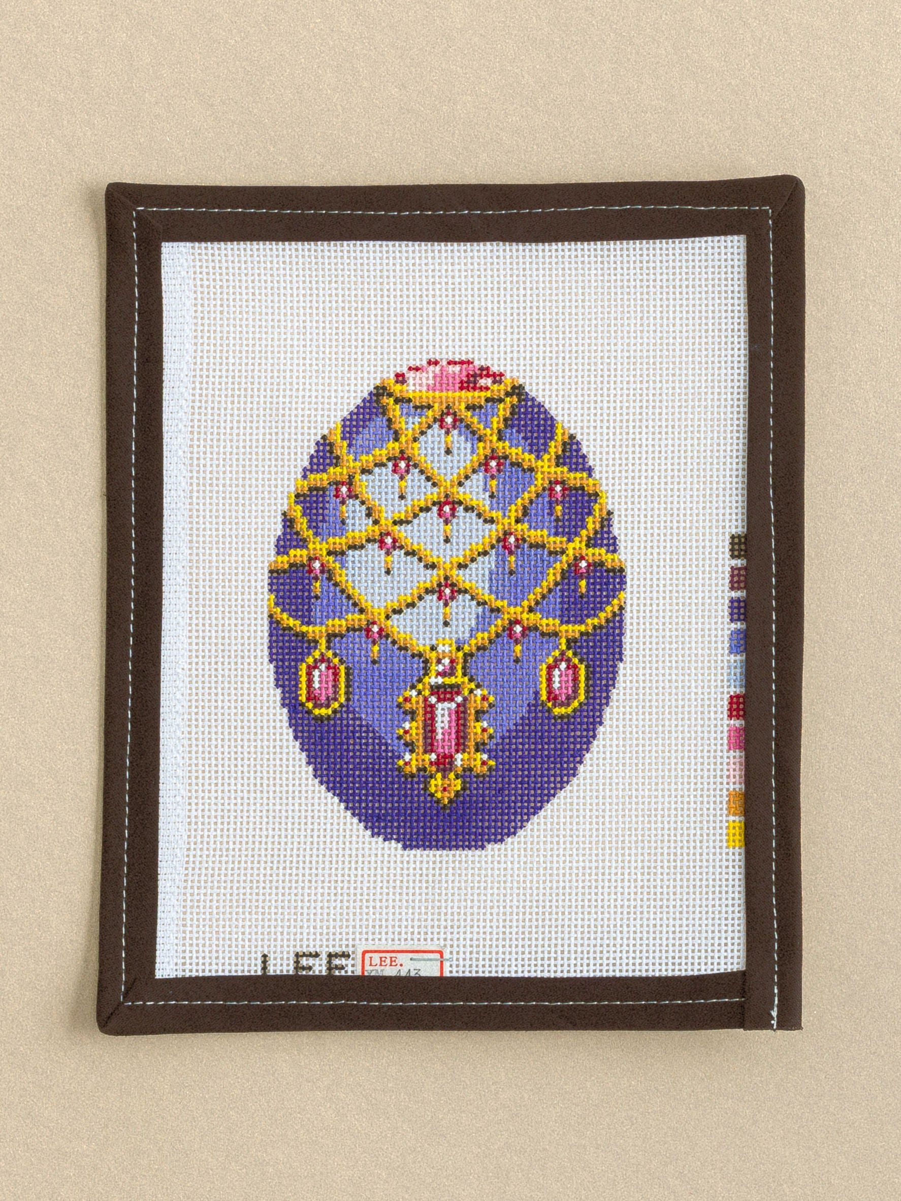 Pink Jewels on Blue Fabergé Egg Needlepoint Canvas | Le Fil