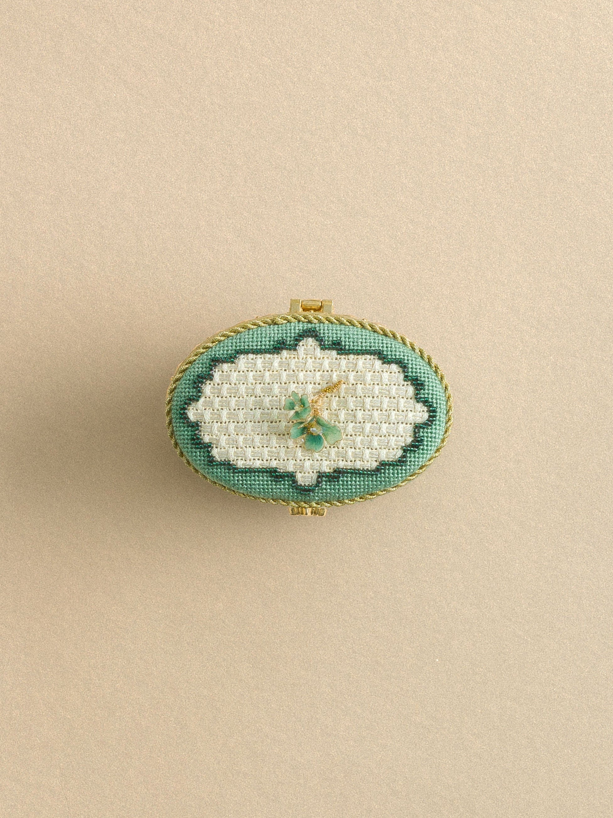 Toile Asian Green Hinged Box With Gold Hardware needlepoint canvas by Funda Scully